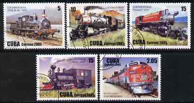 Cuba 2005 Locomotives perf set of 5 fine cto used, stamps on , stamps on  stamps on railways, stamps on  stamps on 