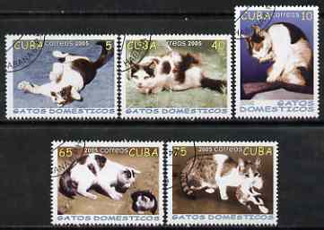 Cuba 2005 Domestic Cats perf set of 5 fine cto used, stamps on , stamps on  stamps on cats