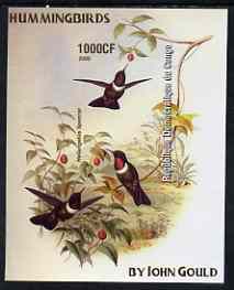 Congo 2005 Hummingbirds by John Gould imperf m/sheet unmounted mint, stamps on birds, stamps on hummingbirds, stamps on arts