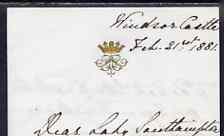 Great Britain 1881 Handwritten letter from PRINCESS BEATRICE on monogrammed note-paper sent from Windsor Castle with matching envelope (damaged where stamp has been torn away). Letter invites Lady Southampton to accompany here to the theatre. (Lady Ismay Southampton was Lady-in-Waiting to Queen Victoria from 1878 until her death in 1901 and close friend to the Princess), stamps on , stamps on stamps on royalty, stamps on stamps on theatres, stamps on stamps on castles