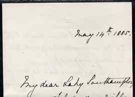 Great Britain 1885 Handwritten letter from PRINCESS BEATRICE on Buckingham Palace note-paper to Lady Southampton thanking her for a wedding gift - the Princess married Prince Henry of Battenberg later that year.  (Lady Ismay Southampton was Lady-in-Waiting to Queen Victoria from 1878 until her death in 1901 and close friend to the Princess), stamps on , stamps on  stamps on royalty