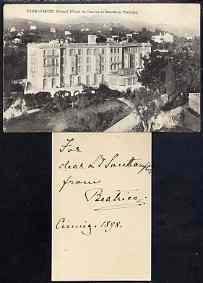 Great Britain 1898 Easter card from PRINCESS BEATRICE to Lady Southampton sent from Cimiez, one of the Queen's favourite resorts in France. Plus later ppc of the Grand Hotel at Cimiez where the Royal Family stayed.  (Lady Ismay Southampton was Lady-in-Waiting to Queen Victoria from 1878 until her death in 1901 and close friend to the Princess), stamps on , stamps on  stamps on royalty, stamps on  stamps on easter