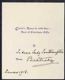 Great Britain 1912 Christmas hymn in the form of a small booklet (Bells Across the Snow) from PRINCESS BEATRICE with ink inscription To dear Lady Southampton (from) Beatr..., stamps on royalty, stamps on christmas