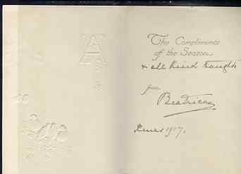 Great Britain 1917 Robins Christmas card from PRINCESS BEATRICE (from the Lady Southampton estate) inscribed ... & all kind thoughts (from) Beatrice Xmas 1917.  (Lady Ism..., stamps on royalty, stamps on christmas, stamps on robins, stamps on birds