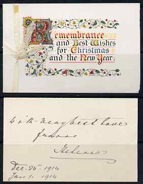 Great Britain 1914 Christmas card, enclosed letter with Crowned HELENA monogram plus original envelope (stamp removed) addressed to Lady Southampton from PRINCESS HELENA (Princess Christian of Schleswig-Holstein, Queen Victoria's fifth child).  (Lady Ismay Southampton was Lady-in-Waiting to Queen Victoria from 1878 until her death in 1901 and close friend to the Princess), stamps on , stamps on  stamps on royalty, stamps on  stamps on christmas