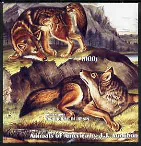 Benin 2003 Animals of America imperf m/sheet (Wolves by John Audubon) unmounted mint, stamps on , stamps on  stamps on wildlife, stamps on  stamps on animals, stamps on  stamps on audubon, stamps on  stamps on wolves, stamps on  stamps on  