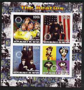 Benin 2003 The Beatles imperf sheetlet containing set of 4 values each with Rotary International Logo unmounted mint, stamps on , stamps on  stamps on personalities, stamps on  stamps on entertainments, stamps on  stamps on music, stamps on  stamps on pops, stamps on  stamps on beatles, stamps on  stamps on rotary