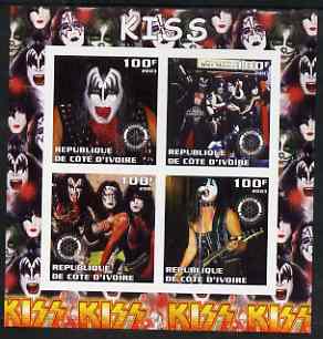 Ivory Coast 2003 Kiss #1 imperf sheetlet containing set of 4 values each with Rotary International Logo unmounted mint, stamps on personalities, stamps on entertainments, stamps on music, stamps on pops, stamps on rotary, stamps on rock