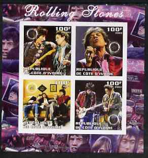 Ivory Coast 2003 Rolling Stones imperf sheetlet containing set of 4 values each with Rotary International Logo unmounted mint, stamps on personalities, stamps on entertainments, stamps on music, stamps on pops, stamps on rotary, stamps on rock