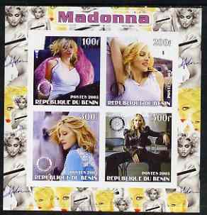 Benin 2003 Madonna #2 imperf sheetlet containing set of 4 values each with Rotary International Logo unmounted mint, stamps on , stamps on  stamps on personalities, stamps on  stamps on entertainments, stamps on  stamps on music, stamps on  stamps on pops, stamps on  stamps on rotary, stamps on  stamps on women