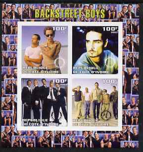 Ivory Coast 2003 Backstreet Boys imperf sheetlet containing set of 4 values each with Rotary International Logo unmounted mint, stamps on , stamps on  stamps on personalities, stamps on  stamps on entertainments, stamps on  stamps on music, stamps on  stamps on pops, stamps on  stamps on rotary, stamps on  stamps on 