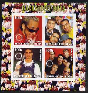 Benin 2003 Backstreet Boys imperf sheetlet containing set of 4 values each with Rotary International Logo unmounted mint, stamps on , stamps on  stamps on personalities, stamps on  stamps on entertainments, stamps on  stamps on music, stamps on  stamps on pops, stamps on  stamps on rotary, stamps on  stamps on 