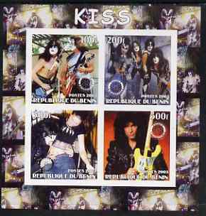 Benin 2003 Kiss #1 imperf sheetlet containing set of 4 values each with Rotary International Logo unmounted mint, stamps on , stamps on  stamps on personalities, stamps on  stamps on entertainments, stamps on  stamps on music, stamps on  stamps on pops, stamps on  stamps on rotary, stamps on  stamps on rock