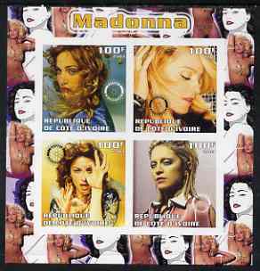 Ivory Coast 2003 Madonna imperf sheetlet containing set of 4 values each with Rotary International Logo unmounted mint, stamps on , stamps on  stamps on personalities, stamps on  stamps on entertainments, stamps on  stamps on music, stamps on  stamps on pops, stamps on  stamps on rotary, stamps on  stamps on women