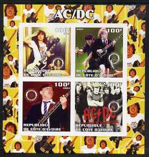 Ivory Coast 2003 AC/DC #1 imperf sheetlet containing set of 4 values each with Rotary International Logo unmounted mint, stamps on , stamps on  stamps on personalities, stamps on  stamps on entertainments, stamps on  stamps on music, stamps on  stamps on pops, stamps on  stamps on rotary, stamps on  stamps on rock