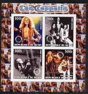 Benin 2003 Led Zeppelin imperf sheetlet containing set of 4 values each with Rotary International Logo unmounted mint, stamps on , stamps on  stamps on personalities, stamps on  stamps on entertainments, stamps on  stamps on music, stamps on  stamps on pops, stamps on  stamps on rotary, stamps on  stamps on rock