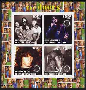 Ivory Coast 2003 The Doors (pop group) imperf sheetlet containing set of 4 values each with Rotary International Logo unmounted mint, stamps on personalities, stamps on entertainments, stamps on music, stamps on pops, stamps on rotary, stamps on 