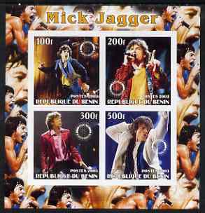 Benin 2003 Mick Jagger (Rolling Stones) imperf sheetlet containing set of 4 values each with Rotary International Logo unmounted mint, stamps on , stamps on  stamps on personalities, stamps on  stamps on entertainments, stamps on  stamps on music, stamps on  stamps on pops, stamps on  stamps on rotary, stamps on  stamps on rock