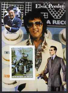 Benin 2003 Elvis Presley on Motorcycle #1 (with Walt Disney & Golfer) imperf m/sheet unmounted mint, stamps on personalities, stamps on elvis, stamps on music, stamps on films, stamps on movies, stamps on motorbikes, stamps on disney, stamps on golf