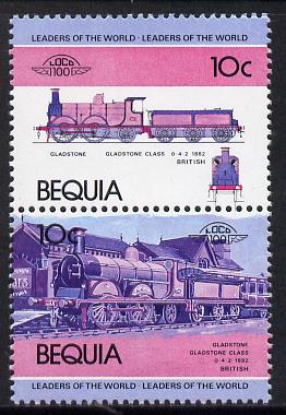 St Vincent - Bequia 1984 Locomotives #1 (Leaders of the World) 10c (Gladstone Class) unmounted mint se-tenant pair with yellow omitted, stamps on railways