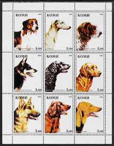 Komi Republic 2000 Dogs (Working Dogs) perf sheetlet containing complete set of 9 values unmounted mint, stamps on dogs, stamps on  gsd , stamps on retrievers