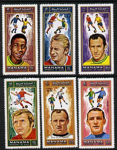 Manama 1972 World Cup Footballers perf set of 6 unmounted mint (MI 718-23A) , stamps on football  sport