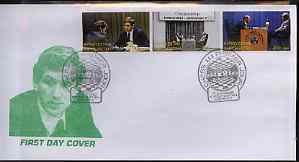 Kyrgyzstan 2000 Bobby Fischer & Boris Spassky Chess Championship #6 perf strip of 3 on illustrated cover with special Chess cancellation, stamps on , stamps on  stamps on chess, stamps on  stamps on personalities