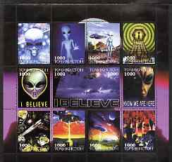 Tadjikistan 2000 I Believe (Sci-Fi) perf sheetlet containing 12 values unmounted mint, stamps on entertainments, stamps on sci-fi, stamps on 