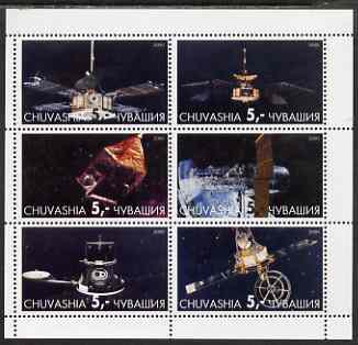 Chuvashia Republic 2000 Satellites perf sheetlet containing 6 values unmounted mint, stamps on space, stamps on satellites