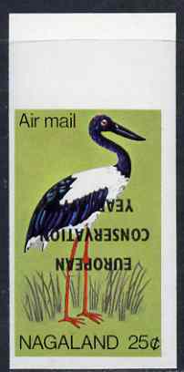 Nagaland 1970 European Conservation Year opt INVERTED on 1969 Black-necked Stork 25c imperf unmounted mint*, stamps on birds