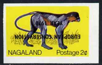 Nagaland 1970 European Conservation Year opt INVERTED on 1969 Monkey (Capped Langur) 2c imperf unmounted mint*, stamps on , stamps on  stamps on animals, stamps on  stamps on monkeys, stamps on  stamps on apes