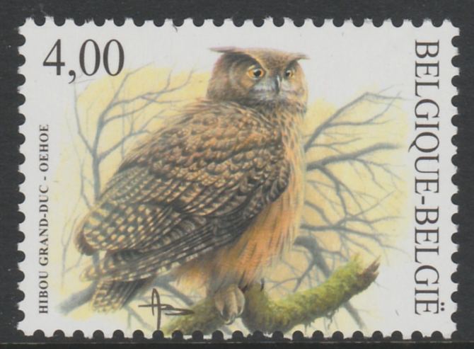 Belgium 2002-09 Birds #5 Eagle Owl 4.00 Euro unmounted mint, SG 3708, stamps on , stamps on  stamps on birds, stamps on  stamps on birds of prey, stamps on  stamps on owls