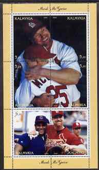 Kalmikia Republic 2000 Mark McGwire (Baseball) perf sheetlet containing 6 values unmounted mint, stamps on , stamps on  stamps on personalities, stamps on  stamps on sport, stamps on  stamps on baseball