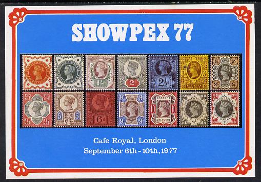 Exhibition souvenir sheet for 1977 Showpex showing Great Britain QV Jubilee set of 14 unmounted mint, stamps on , stamps on  stamps on postal     royalty     stamp on stamp      cinderella     silver jubilee, stamps on  stamps on stamponstamp