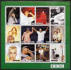 Kalmikia Republic 2001 Eminem perf sheetlet containing set of 12 values unmounted mint, stamps on entertainments, stamps on music, stamps on pops, stamps on 