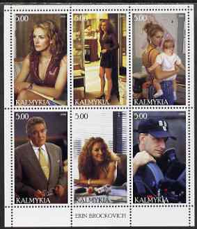 Kalmikia Republic 2000 Erin Brockovich #1 perf sheetlet containing 6 values (vertical format) unmounted mint , stamps on , stamps on  stamps on personalities, stamps on  stamps on entertainments, stamps on  stamps on films, stamps on  stamps on cinema, stamps on  stamps on movies