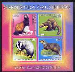 Benin 2003 World Fauna #11 - Badger, Pole Cat, Otter & Pine Marten imperf sheetlet containing 4 values unmounted mint, stamps on , stamps on  stamps on animals, stamps on  stamps on badgers, stamps on  stamps on otters, stamps on  stamps on pine marten