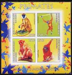 Benin 2003 World Fauna #13 - Primates imperf sheetlet containing 4 values unmounted mint, stamps on animals, stamps on apes