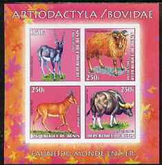 Benin 2003 World Fauna #18 - Antelope, Gaur & Tahr imperf sheetlet containing 4 values unmounted mint, stamps on animals, stamps on antelope