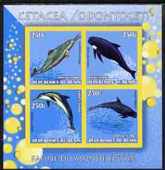 Benin 2003 World Fauna #20 - Whales & Dolphins imperf sheetlet containing 4 values unmounted mint, stamps on , stamps on  stamps on animals, stamps on  stamps on whales, stamps on  stamps on dolphins, stamps on  stamps on marine life