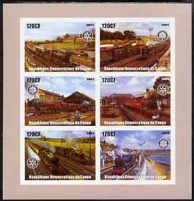 Congo 2003 Paintings of Steam Trains imperf sheetlet containing 6 x 120 cf values each with Rotary Logo, unmounted mint, stamps on , stamps on  stamps on rotary, stamps on  stamps on railways