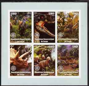 Congo 2003 Dinosaurs imperf sheetlet containing 6 x 120 cf values each with Rotary Logo, unmounted mint, stamps on , stamps on  stamps on dinosaurs, stamps on  stamps on rotary