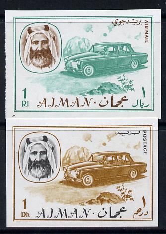 Ajman 1967 Cars (1Dh & 1R from Transport imperf set of 14) unmounted mint Mi 127 & 136, stamps on cars  