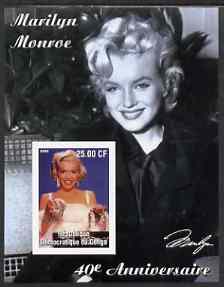 Congo 2002 40th Death Anniversary of Marilyn Monroe #05 imperf m/sheet unmounted mint, stamps on , stamps on  stamps on personalities, stamps on  stamps on entertainments, stamps on  stamps on films, stamps on  stamps on cinema, stamps on  stamps on women, stamps on  stamps on marilyn monroe