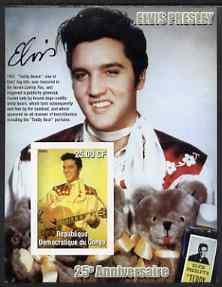 Congo 2002 25th Death Anniversary of Elvis Presley imperf souvenir sheet #5 (1957 colour pic of Elvis with Teddy Bears) unmounted mint, stamps on elvis, stamps on music, stamps on entertainments, stamps on films, stamps on teddy bears