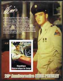 Congo 2002 25th Death Anniversary of Elvis Presley imperf souvenir sheet #7 (1958 colour pic of Elvis in GI uniform in car) unmounted mint, stamps on , stamps on  stamps on elvis, stamps on  stamps on music, stamps on  stamps on entertainments, stamps on  stamps on films, stamps on  stamps on uniforms