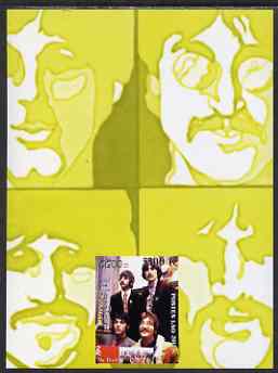 Laos 2000 The Beatles imperf deluxe sheet #01 (yellow background) unmounted mint, stamps on , stamps on  stamps on personalities, stamps on  stamps on music, stamps on  stamps on entertainments, stamps on  stamps on pops, stamps on  stamps on beatles