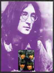 Laos 2000 The Beatles imperf deluxe sheet #02 (purple background) unmounted mint, stamps on personalities, stamps on music, stamps on entertainments, stamps on pops, stamps on beatles