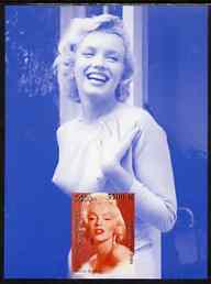 Laos 2000 Marilyn Monroe imperf deluxe sheet #02 (blue background) unmounted mint, stamps on , stamps on  stamps on personalities, stamps on  stamps on entertainments, stamps on  stamps on films, stamps on  stamps on cinema, stamps on  stamps on women, stamps on  stamps on marilyn monroe