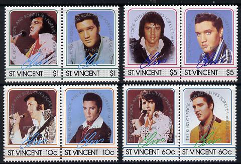 St Vincent 1987 Elvis Presley 10th Anniversary set of 8 unmounted mint SG 1070-7, stamps on , stamps on  stamps on music     personalities        elvis  entertainments     films    cinema